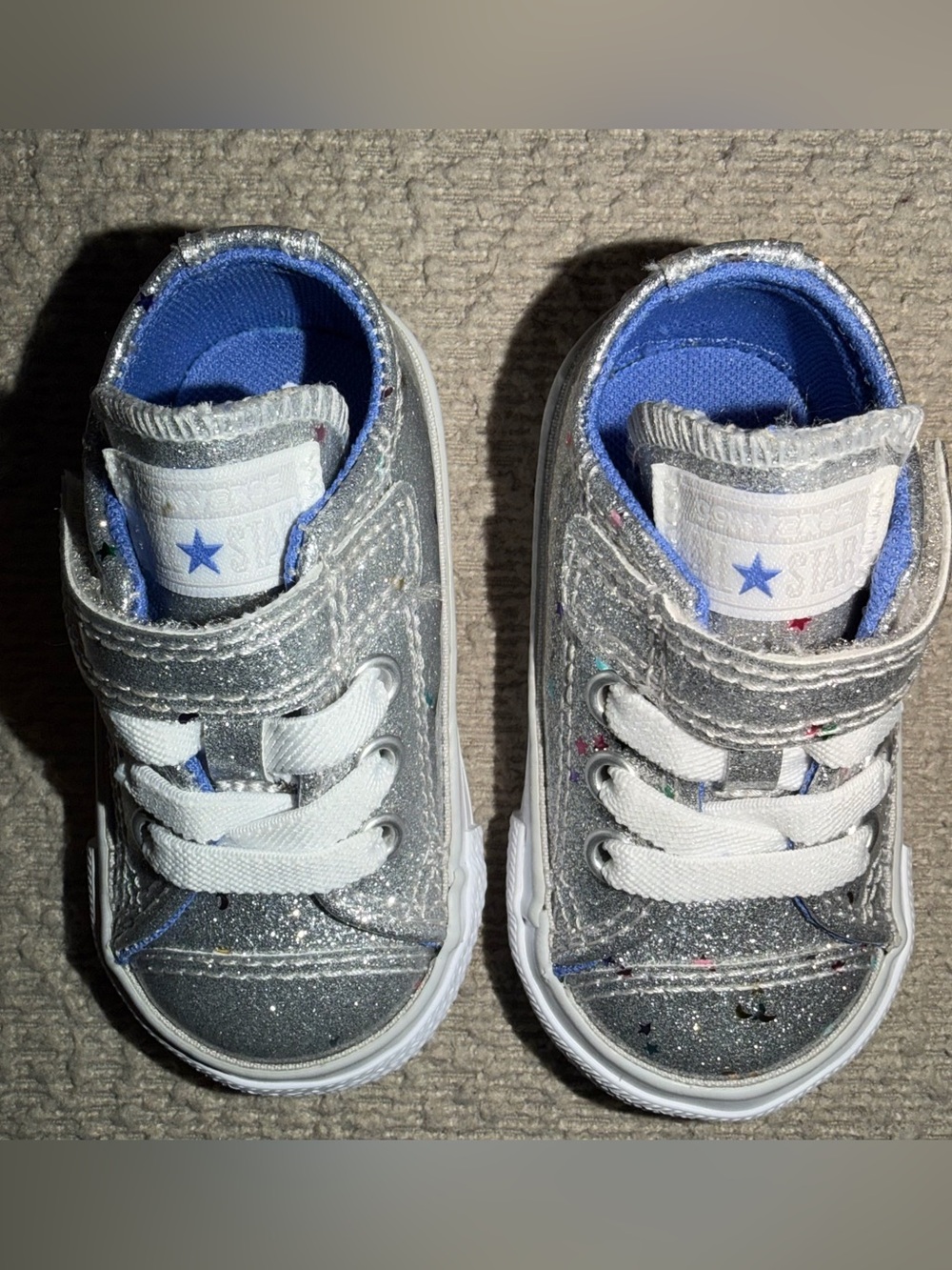 Converse Chuck Taylor All Star 1V OX Glittery Silver/Cosmic Blue Sneaker Sz 3C